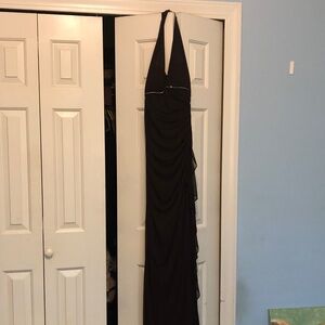 Elegant Brown Halter Evening Dress - Classic Formal Gown